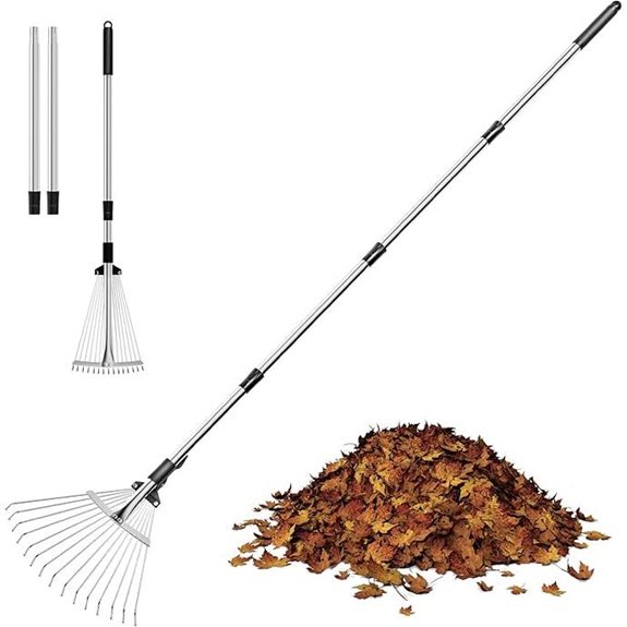 Adjustable Metal Garden Rake for Leaves and Lawns