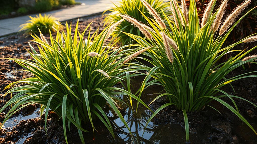 grasses thriving in soggy clay