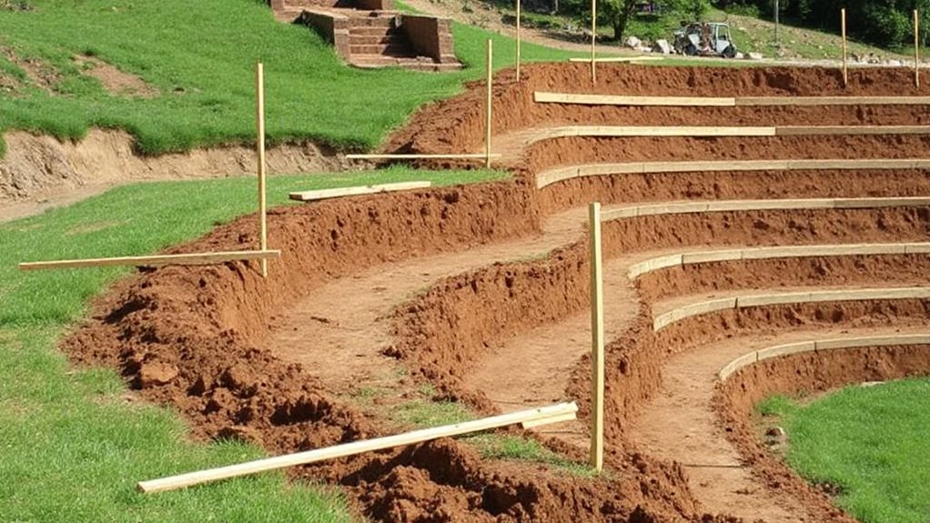 terraced retaining walls with planting