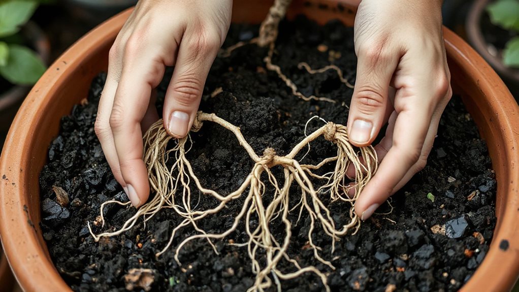 loosen roots plant moistly