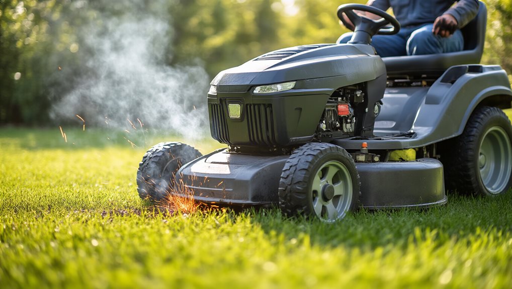 burning mower smell smoke indicates oil fuel