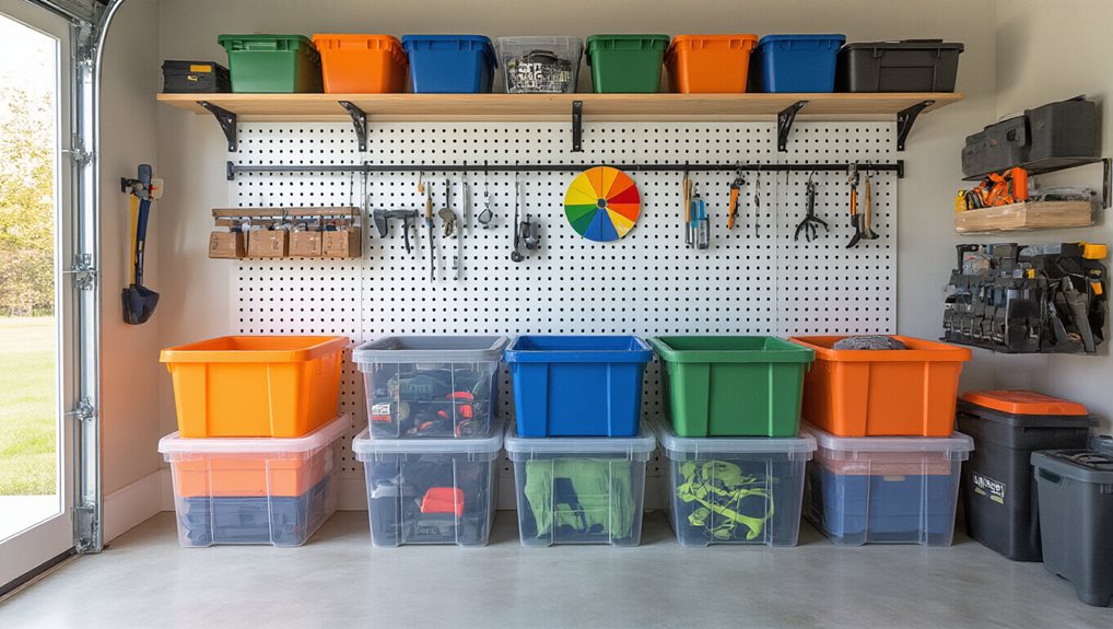 clear bins color coded labels seasonal gear