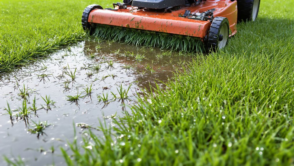 moist clippings cause clogs and uneven cuts