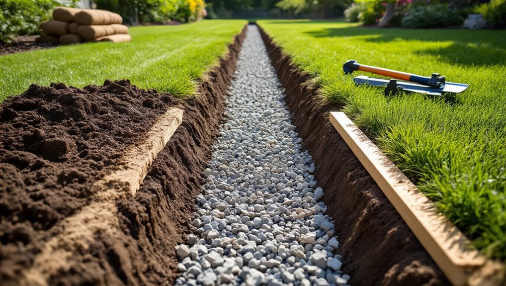properly sloped trench with sod preservation
