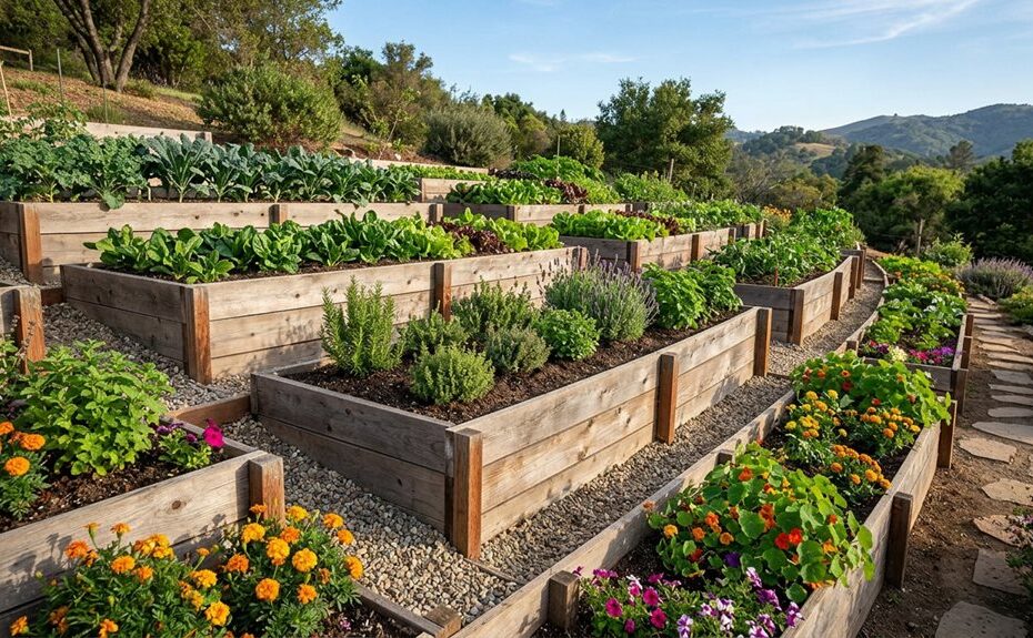 raised garden beds on slope