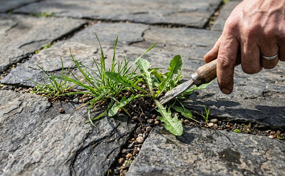 stopping weeds growing through patio stones