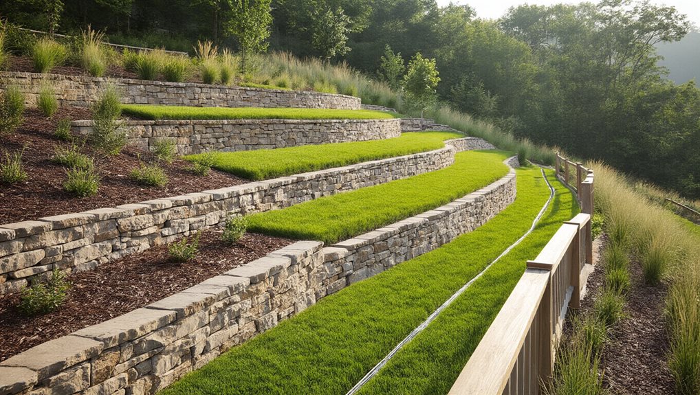 terraces stabilize slope with drainage