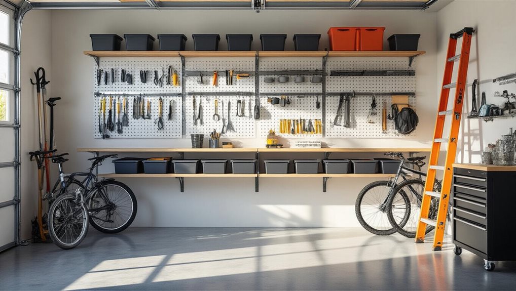 wall mounted hooks and pegboards maximize space