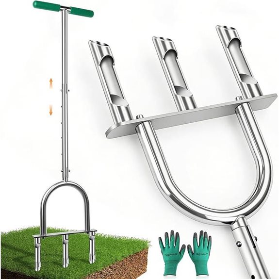Bigwish Lawn Aerator with 3 Tines and Adjustable Height
