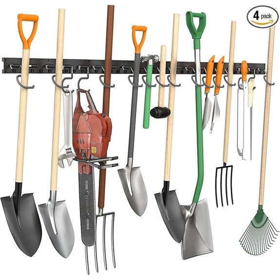 TORACK Wall Mounted Garden Tool Organizer (4 Tracks 16 Hooks)