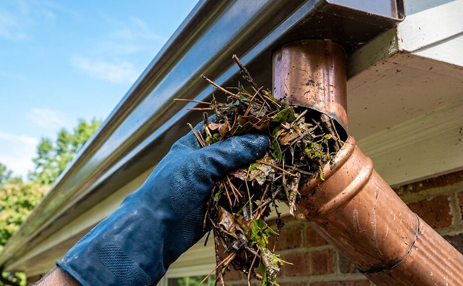 clear debris from downspout